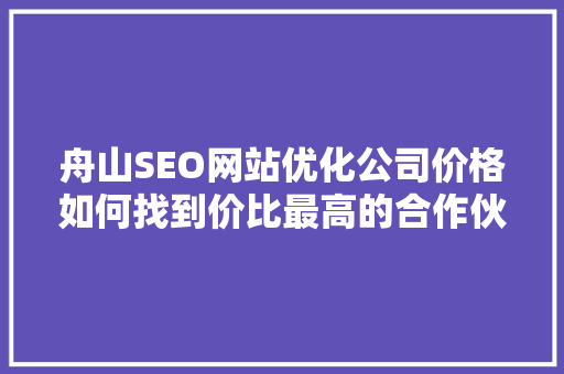 舟山SEO网站优化公司价格如何找到价比最高的合作伙伴