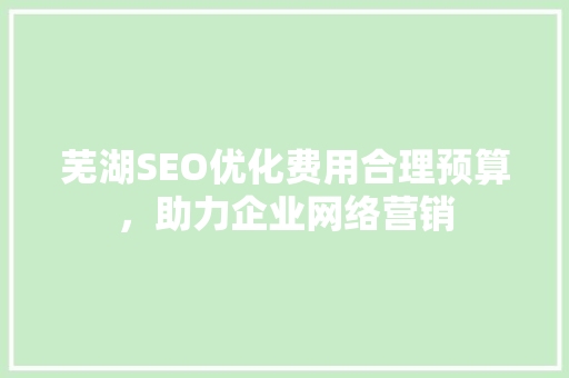 芜湖SEO优化费用合理预算，助力企业网络营销