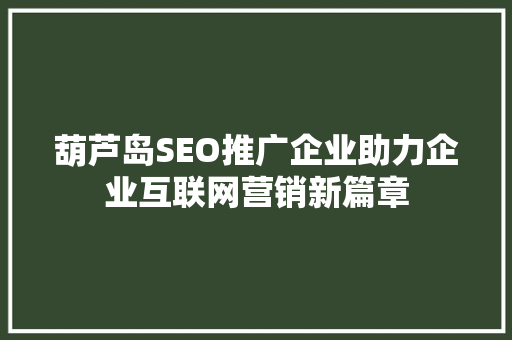葫芦岛SEO推广企业助力企业互联网营销新篇章