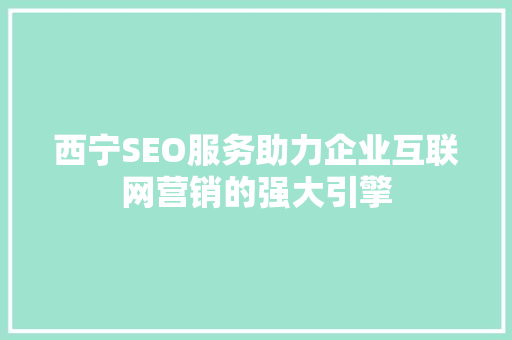 西宁SEO服务助力企业互联网营销的强大引擎