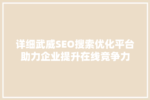 详细武威SEO搜索优化平台助力企业提升在线竞争力 网站优化