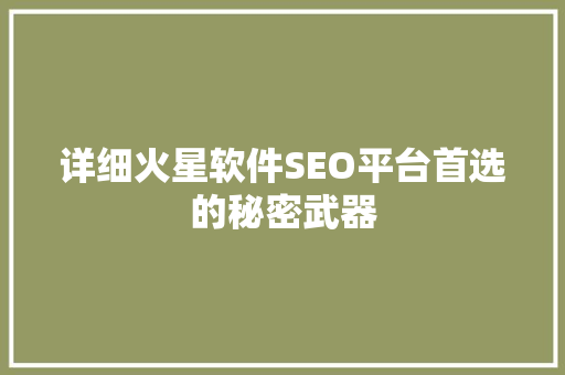 详细火星软件SEO平台首选的秘密武器
