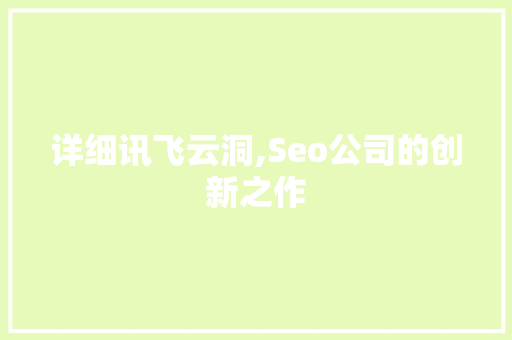 详细讯飞云洞,Seo公司的创新之作