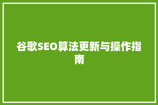 谷歌SEO算法更新与操作指南
