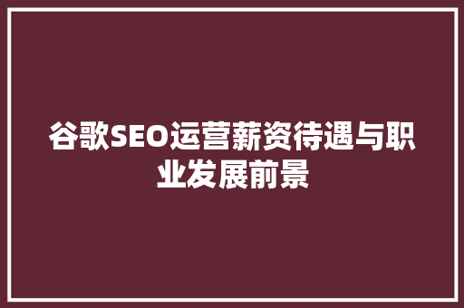 谷歌SEO运营薪资待遇与职业发展前景