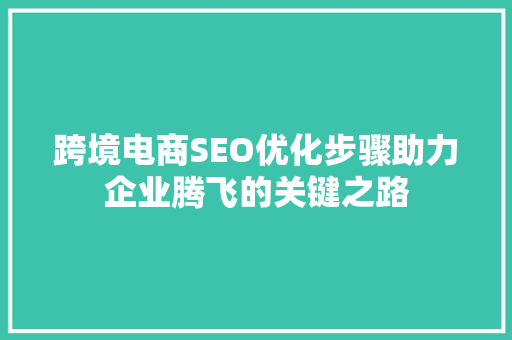 跨境电商SEO优化步骤助力企业腾飞的关键之路