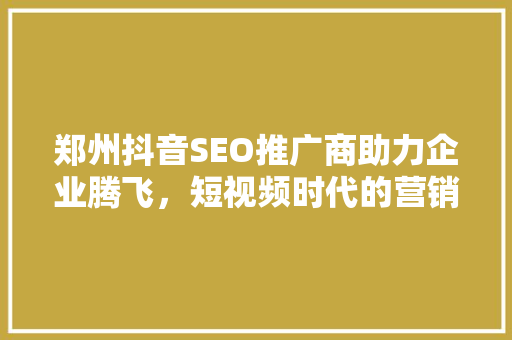 郑州抖音SEO推广商助力企业腾飞，短视频时代的营销奥秘