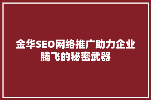 金华SEO网络推广助力企业腾飞的秘密武器