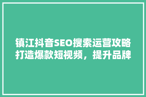 镇江抖音SEO搜索运营攻略打造爆款短视频，提升品牌影响力 小程序开发