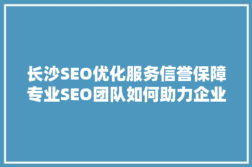 长沙SEO优化服务信誉保障专业SEO团队如何助力企业腾飞