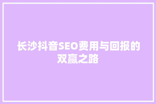 长沙抖音SEO费用与回报的双赢之路 网站优化