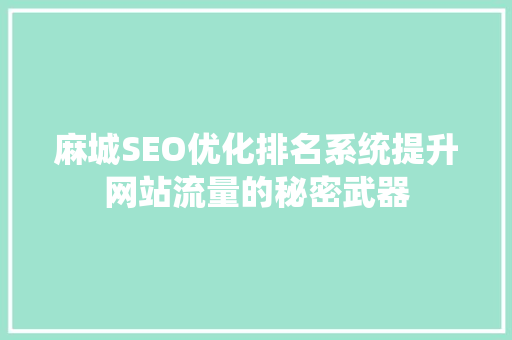 麻城SEO优化排名系统提升网站流量的秘密武器 AI技术学习