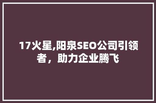 17火星,阳泉SEO公司引领者，助力企业腾飞