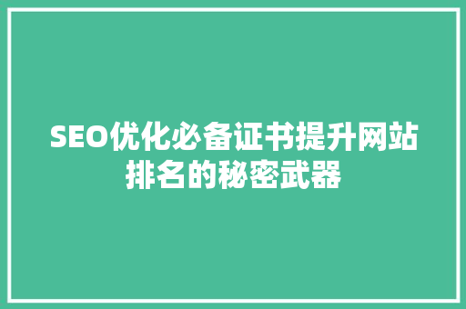 SEO优化必备证书提升网站排名的秘密武器