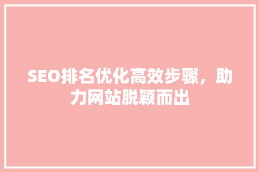 SEO排名优化高效步骤，助力网站脱颖而出