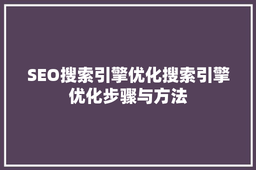 SEO搜索引擎优化搜索引擎优化步骤与方法