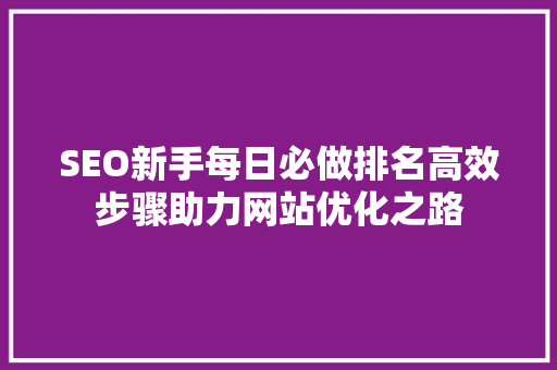 SEO新手每日必做排名高效步骤助力网站优化之路