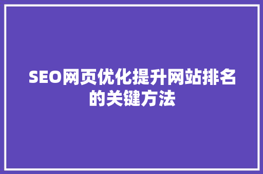 SEO网页优化提升网站排名的关键方法