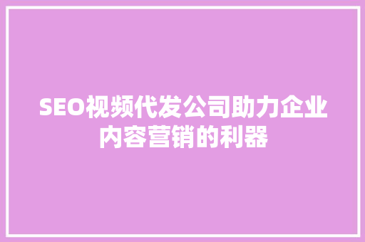 SEO视频代发公司助力企业内容营销的利器