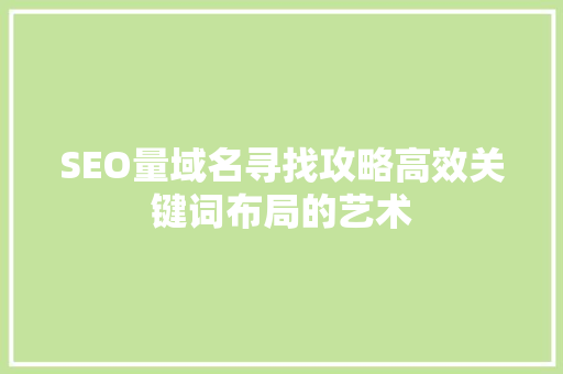 SEO量域名寻找攻略高效关键词布局的艺术