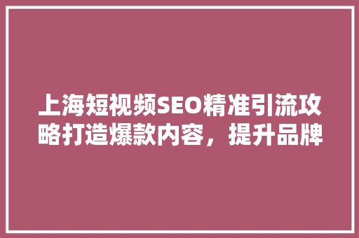 上海短视频SEO精准引流攻略打造爆款内容，提升品牌影响力 百度算法