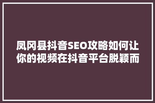 凤冈县抖音SEO攻略如何让你的视频在抖音平台脱颖而出 小程序开发