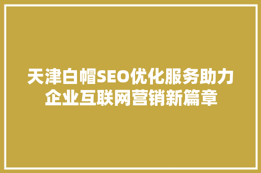 天津白帽SEO优化服务助力企业互联网营销新篇章