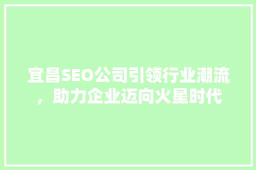 宜昌SEO公司引领行业潮流，助力企业迈向火星时代