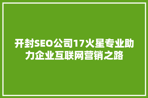 开封SEO公司17火星专业助力企业互联网营销之路