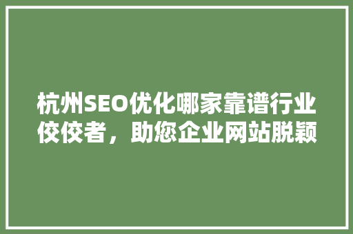 杭州SEO优化哪家靠谱行业佼佼者，助您企业网站脱颖而出 网站开发