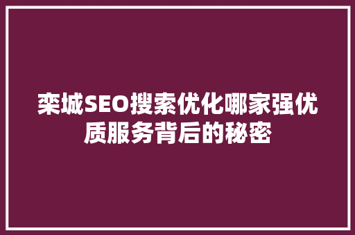 栾城SEO搜索优化哪家强优质服务背后的秘密 seo技术