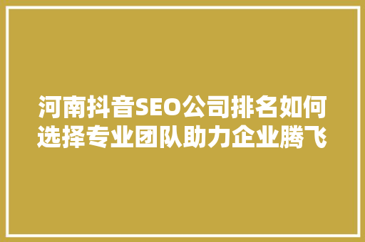 河南抖音SEO公司排名如何选择专业团队助力企业腾飞