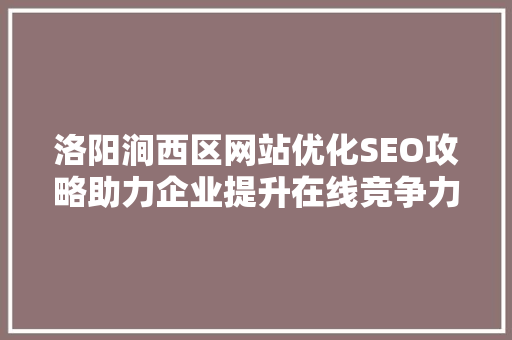 洛阳涧西区网站优化SEO攻略助力企业提升在线竞争力 网站优化