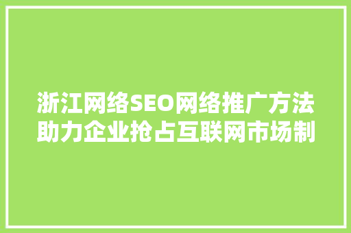 浙江网络SEO网络推广方法助力企业抢占互联网市场制高点