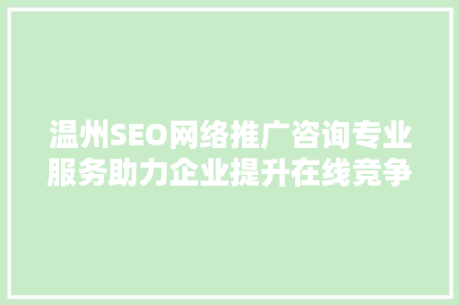 温州SEO网络推广咨询专业服务助力企业提升在线竞争力