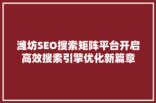 潍坊SEO搜索矩阵平台开启高效搜索引擎优化新篇章 seo技术