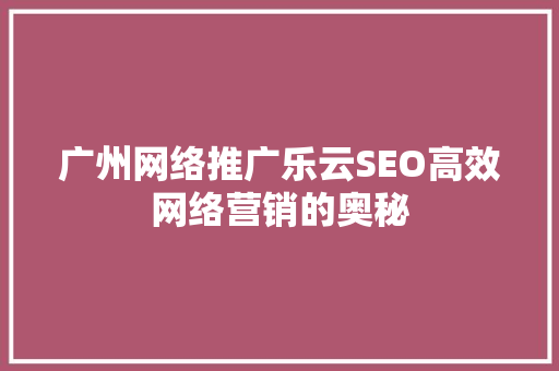 广州网络推广乐云SEO高效网络营销的奥秘 小程序开发