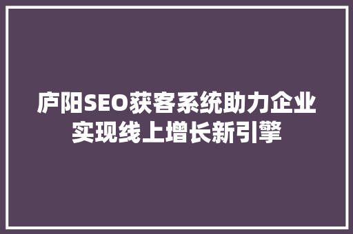 庐阳SEO获客系统助力企业实现线上增长新引擎