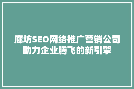 廊坊SEO网络推广营销公司助力企业腾飞的新引擎 小程序开发