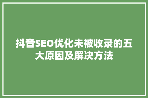 抖音SEO优化未被收录的五大原因及解决方法 英文谷歌算法