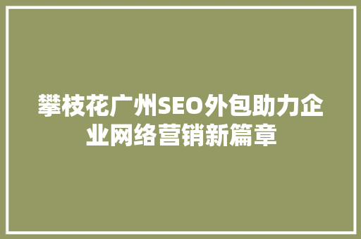 攀枝花广州SEO外包助力企业网络营销新篇章