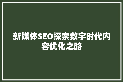 新媒体SEO探索数字时代内容优化之路
