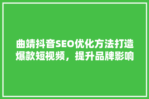 曲靖抖音SEO优化方法打造爆款短视频，提升品牌影响力