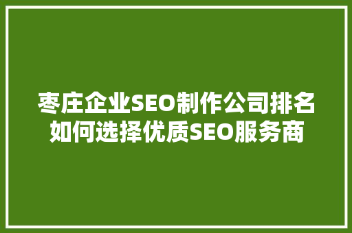 枣庄企业SEO制作公司排名如何选择优质SEO服务商 网站开发