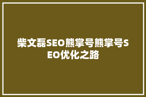 柴文磊SEO熊掌号熊掌号SEO优化之路
