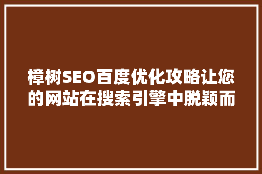 樟树SEO百度优化攻略让您的网站在搜索引擎中脱颖而出