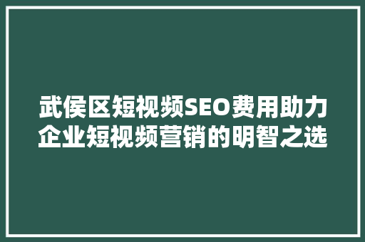 武侯区短视频SEO费用助力企业短视频营销的明智之选