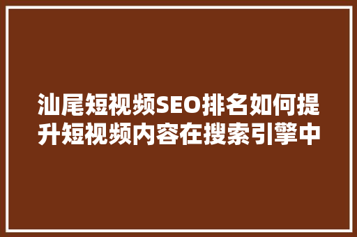 汕尾短视频SEO排名如何提升短视频内容在搜索引擎中的可见度