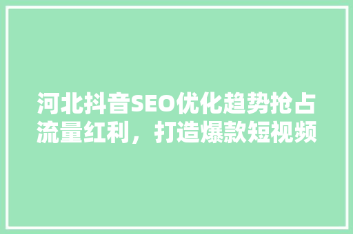 河北抖音SEO优化趋势抢占流量红利，打造爆款短视频