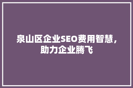 泉山区企业SEO费用智慧，助力企业腾飞